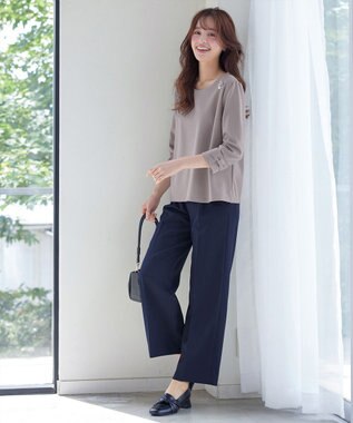 Tiaclasse 【洗える】リボン袖ポンチトップス グレージュ