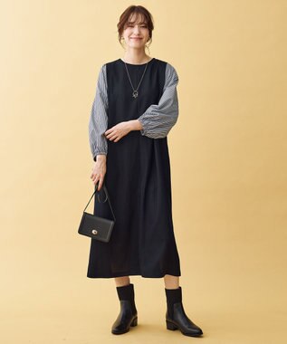 ANY L シャツコンビワンピース ネイビー