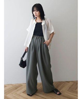 Green Parks シアーストライプショート丈シャツ Off White