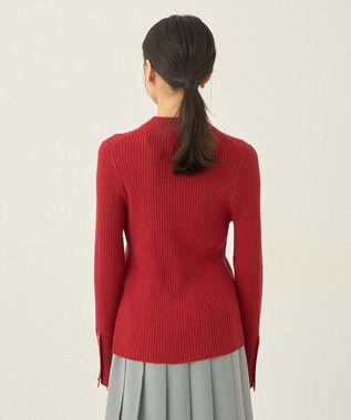earth music&ecology スリーブ釦ニットプルオーバー Red