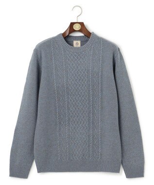 J.PRESS MEN 【Cash Lamb's Wool】ケーブルクルーネック ニット ブルー系
