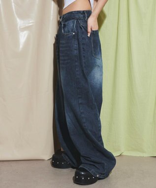 WEGO ブラストワイドデニム デニム濃色