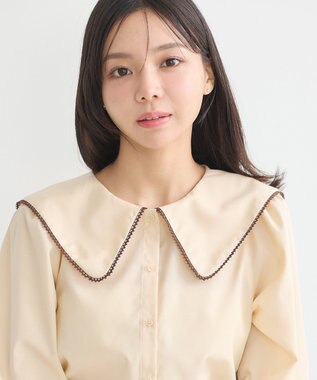 earth music&ecology 配色ピコレースブラウス Light Beige