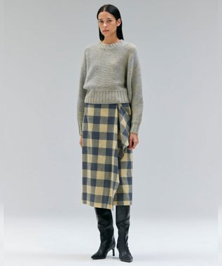 BEIGE， HOBBS / フェイクレザーポケットウールチェックラップスカート L.Mustard ×Md Gray