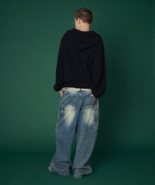 WEGO 【ユニセックス着用ITEM】ワッフルグラフィックカットZIPパーカー ブラック