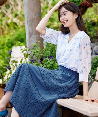 Tiaclasse L 【新色追加・洗える】幅広く活躍が期待できるレース切替スカート ブルー