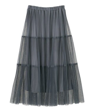 Green Parks チュールプリーツティアードスカート Gray