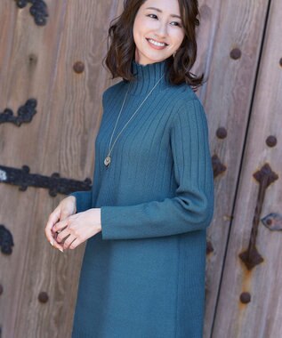 Tiaclasse L 【洗える】もっちり柔らかいハーフリブニットチュニック ブルー