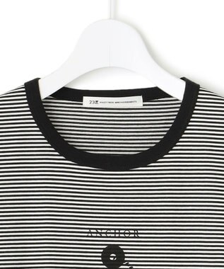 23区 【洗える】アンカーロゴプリント 半袖 Tシャツ ブラック×ホワイトボーダー