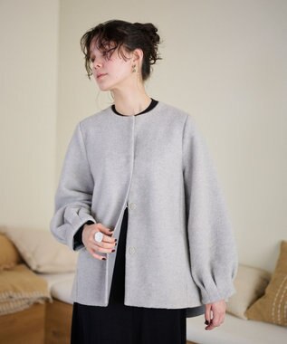 #Newans 【洗濯機可能】バックフレアショートコート ライトグレー