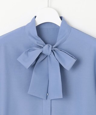 自由区 【洗える】ナチュラルタッチボウタイ ブラウス ライトブルー