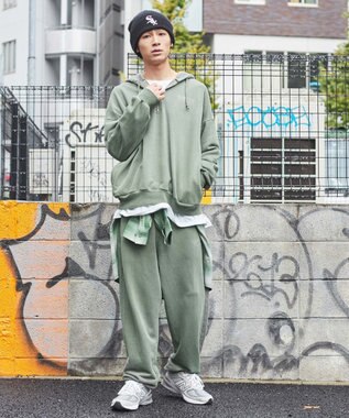 WEGO ピグメントロゴスウェットパンツ カーキ