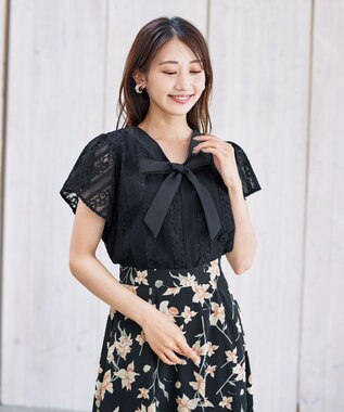 Tiaclasse 【洗える】幅広く活躍が期待できるボウタイレースブラウス ブラック