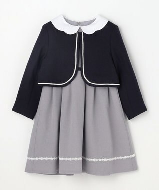 ANY KIDS 【2点セット】ノーカラー ボレロジャケット+襟付き ワンピース グレー