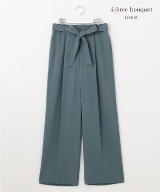 自由区 【カトリエムブーケ】Beau pantalon de forme デザインタックワイドパンツ スモーキーブルー