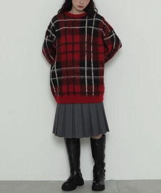 WEGO 【2025年秋冬新作】シャギーパターンニットBIGプルオーバー レッドチェック1