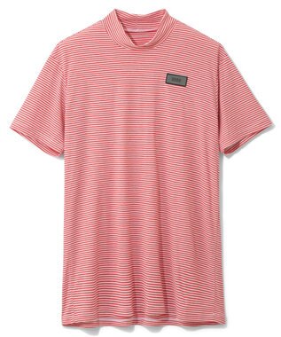 ZERO HALLIBURTON メランジ ボーダー モックネック シャツ ZHG-A4S5 82815 ゴルフウェア レッド杢