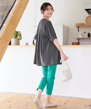 Tiaclasse L 【洗える】ストレッチタフタタックチュニックブラウス チャコールグレー