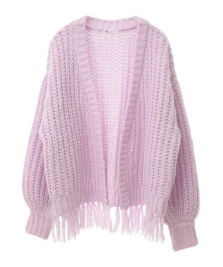 CRAFT STANDARD BOUTIQUE 洗える/フリンジニットカーディガン Purple
