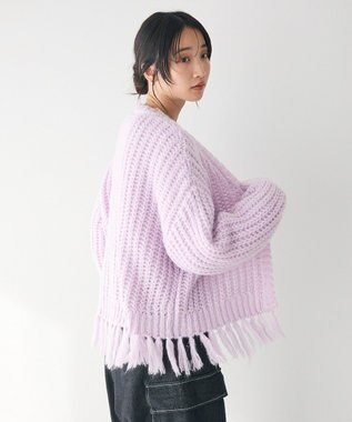 CRAFT STANDARD BOUTIQUE 洗える/フリンジニットカーディガン Purple