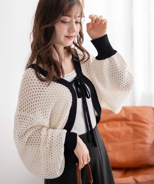  【紫外線対策/手洗い可】メッシュリボンボレロ