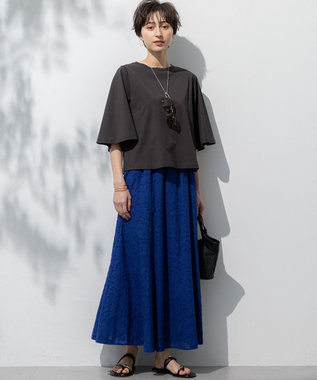 23区 L 【洗える】ハイエンド フレアスリーブ Tシャツ ダークブラウン系