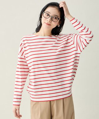 ANY L コクーンボーダープルオーバー レッド