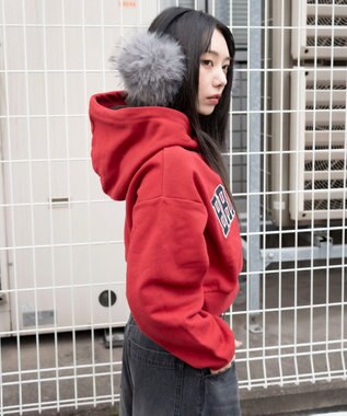 WEGO ロゴショートプルパーカー レッド