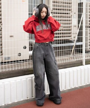 WEGO ロゴショートプルパーカー レッド