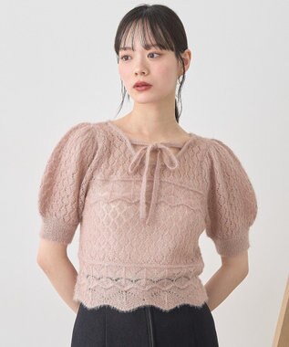 earth music&ecology キャットヤーン透かし編みニットプルオーバー Beige