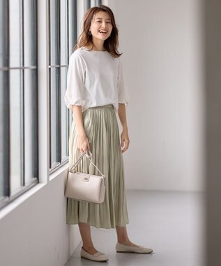 ANY 【ウエストゴム】シャイニーギャザースカート シャンパンゴールド