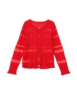 earth music&ecology シアーボーダーニットカーディガン Red