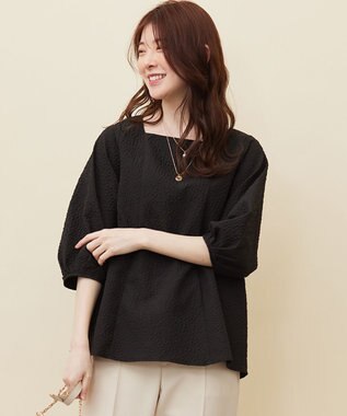 ANY SIS S 【洗える】フラワーエンボス ブラウス ブラック