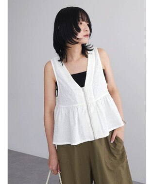 Green Parks ジャガードペプラムＺｉｐベスト Ecru