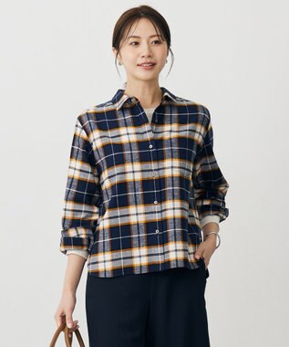 コットン起毛タータンチェック ショート丈 シャツ ブラウス