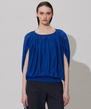 ICB L 【洗える】アセテートペーパーハイゲージ プルオーバーニット アゲートブルー系