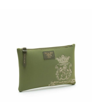 A.D.M.J. 【魔法の様に軽い】マジックライト/イタリアンファブリックステッチ刺しゅうフラットポーチ2セット(S・M) オリーブ