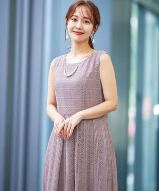 Tiaclasse L 【洗える】大人上品な総レースワンピース ラベンダーグレー