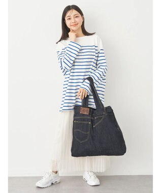 earth music&ecology Ｌｅｅ×ｅ．ｍ．ａ．ｅ　ＢＯＲＤＥＲ　Ｌ／Ｓ　ＴＥＥ Blue