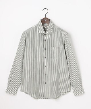 JOSEPH ABBOUD 【イージーケア・JAPANファブリック】ブロックストライプ シャツ オリーブ系1