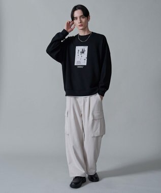 WEGO 【２点セット】アクセ付きフォトグラフィックプルオーバー ブラック