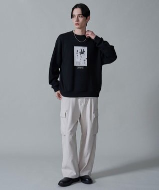 WEGO 【２点セット】アクセ付きフォトグラフィックプルオーバー ブラック