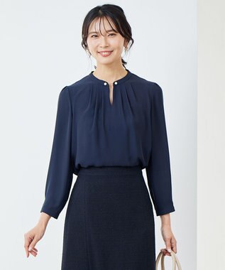 23区 L 【洗える】シルキーデシン パールモチーフ カットソー ネイビー系