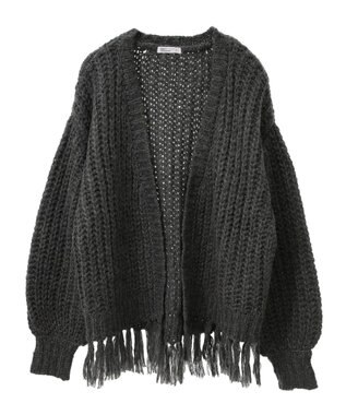 CRAFT STANDARD BOUTIQUE 洗える/フリンジニットカーディガン Charcoal Gray