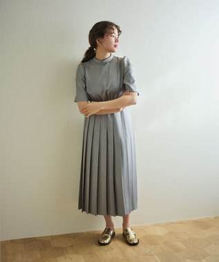 #Newans 〈花乃まりあさんコラボ〉ワイドプリーツワンピース チャコール