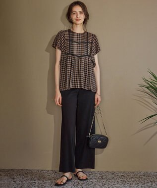 23区 【CLASSY.6月号掲載/洗える】リネンレーヨンストレッチ ワイドパンツ ブラック系