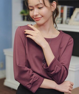 Tiaclasse 【洗える】リボン袖ポンチトップス ダークピンク