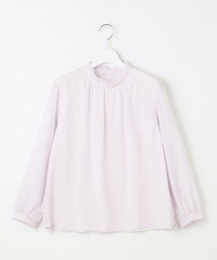 J.PRESS LADIES S カチオンストライプ フリルネック バンドカラー カットソー ふじ色系