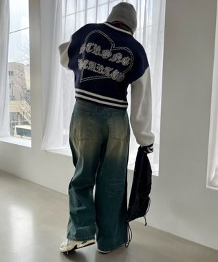 WEGO ニットショートスタジャン ネイビー