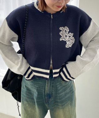 WEGO ニットショートスタジャン ネイビー